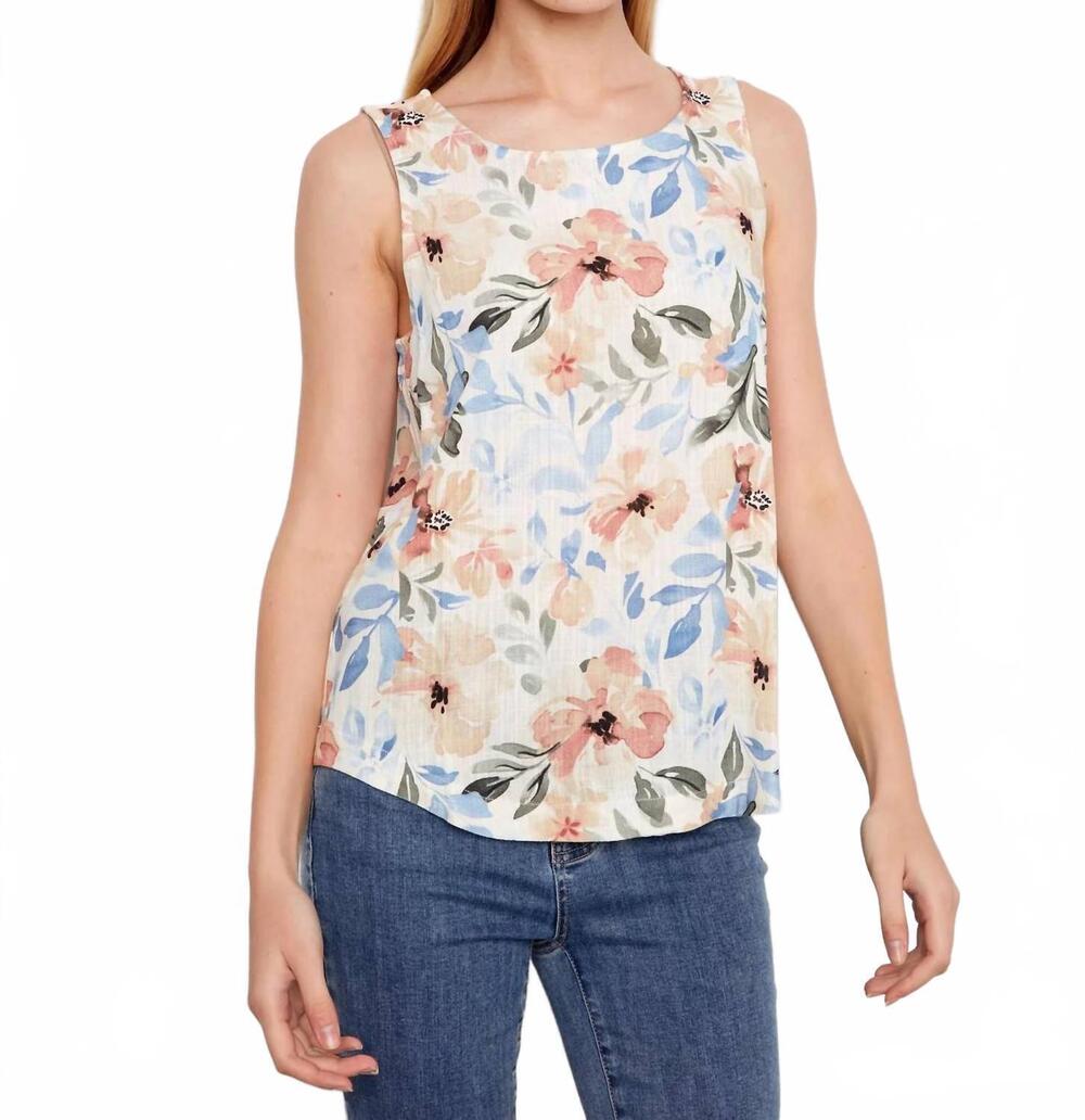 NEW CHARLIE B printed sleeveless linen blend blouse in aurelia
